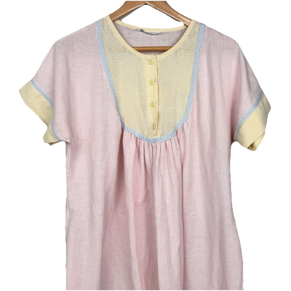 VTG House‎ Coat Dress Nightgown Pajamas Pockets Lightweight Pink Yellow Small